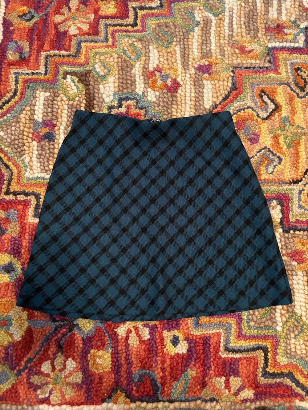 Aritzia Teal and Black Plaid A-Line Mini Skirt